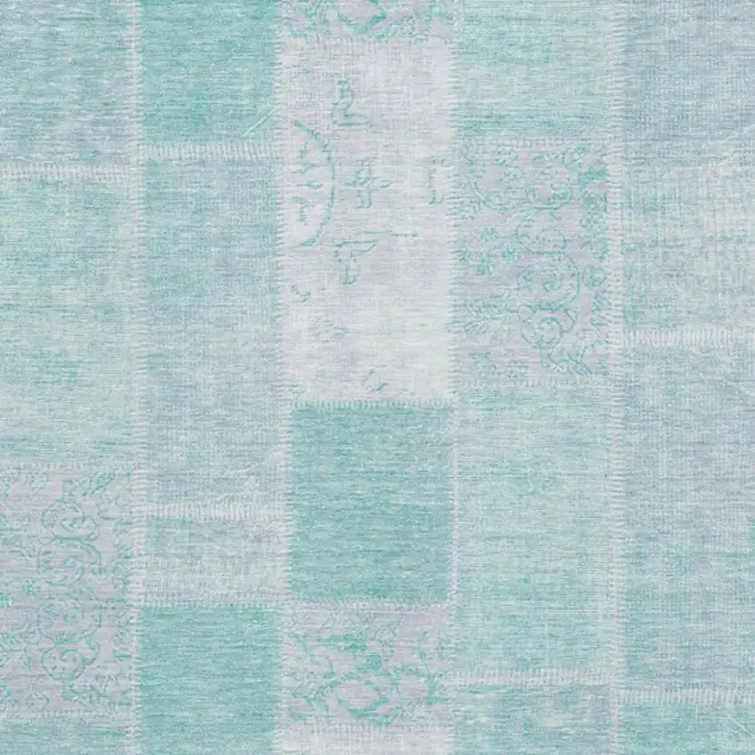 Aqua And Ivory Patchwork Washable Area Rug With UV Protection Photo 2
