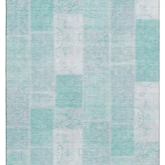 Aqua And Ivory Patchwork Washable Area Rug With UV Protection Photo 3
