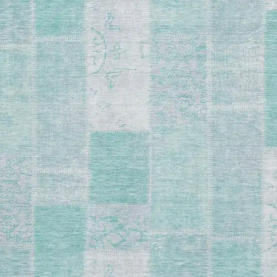 Aqua And Ivory Patchwork Washable Area Rug With UV Protection Photo 2
