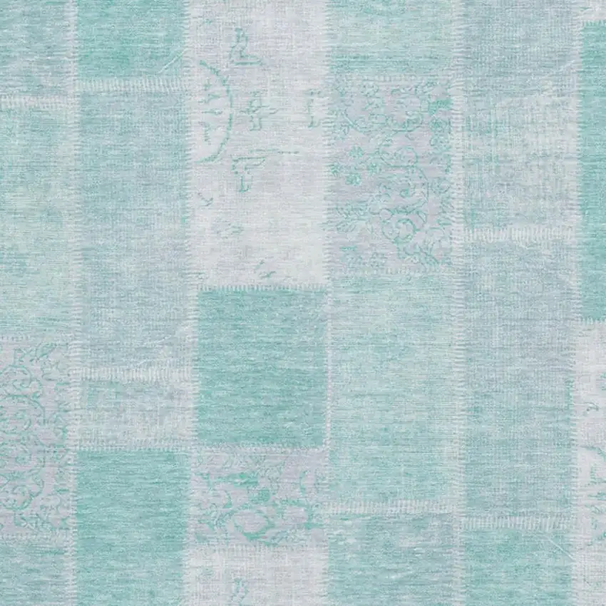 Aqua And Ivory Patchwork Washable Area Rug With UV Protection Photo 2