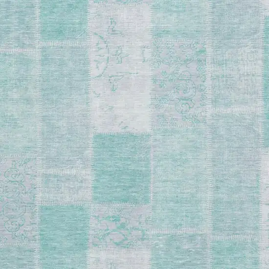 Aqua And Ivory Patchwork Washable Area Rug With UV Protection Photo 2