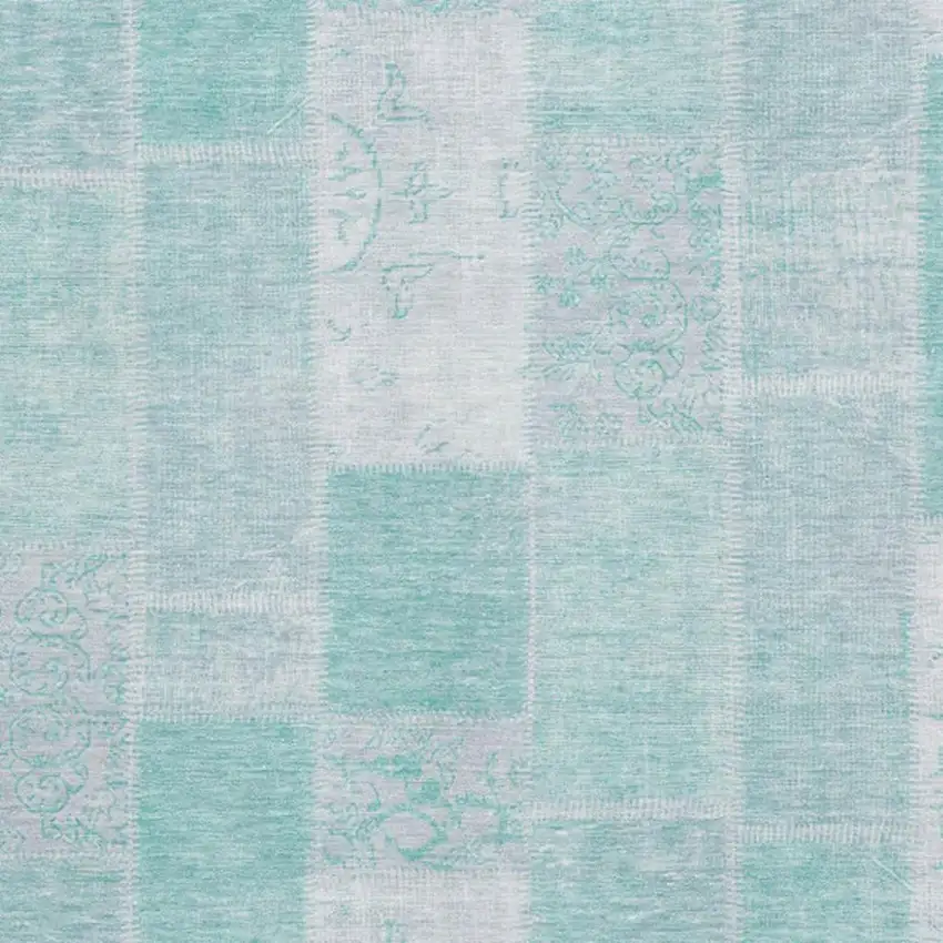 Aqua And Ivory Patchwork Washable Area Rug With UV Protection Photo 2