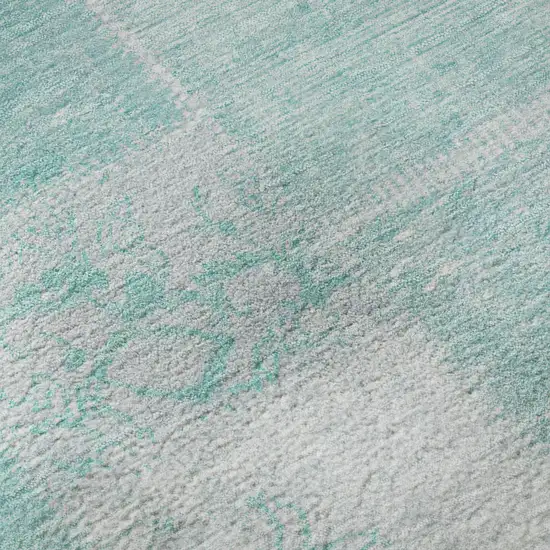 Aqua And Ivory Patchwork Washable Area Rug With UV Protection Photo 9