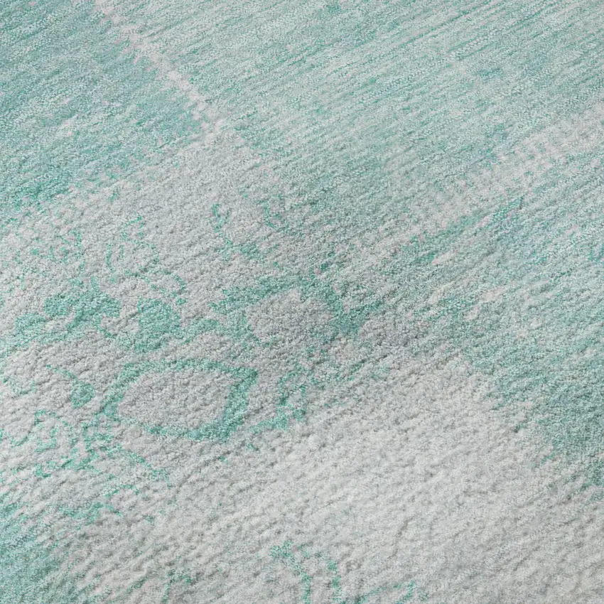 Aqua And Ivory Patchwork Washable Area Rug With UV Protection Photo 9