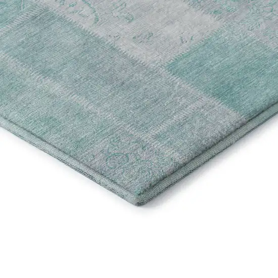 Aqua And Ivory Patchwork Washable Area Rug With UV Protection Photo 7