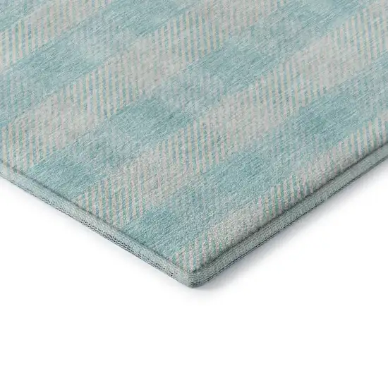 Aqua And Ivory Plaid Washable Area Rug With UV Protection Photo 6