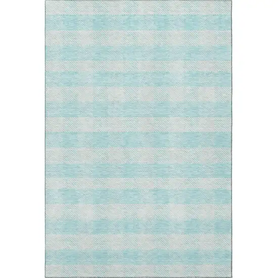 Aqua And Ivory Plaid Washable Area Rug With UV Protection Photo 2