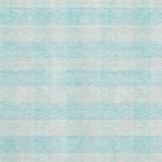 Aqua And Ivory Plaid Washable Area Rug With UV Protection Photo 2