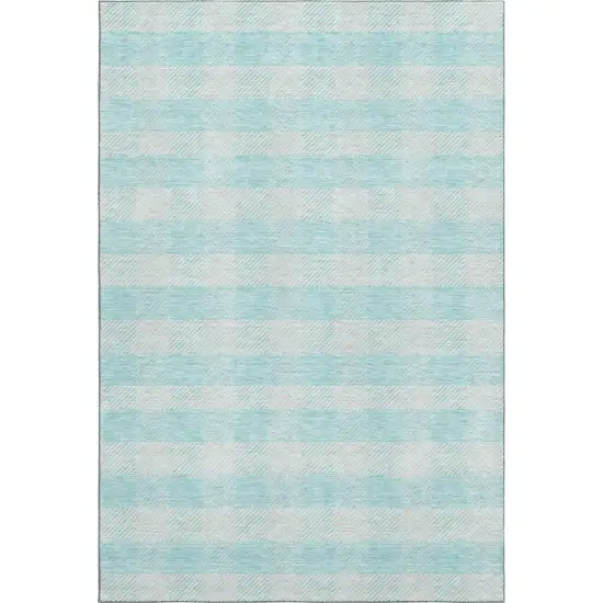 Aqua And Ivory Plaid Washable Area Rug With UV Protection Photo 1