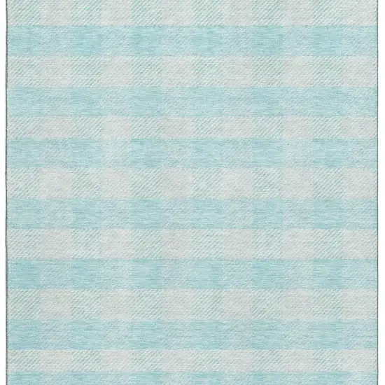 Aqua And Ivory Plaid Washable Area Rug With UV Protection Photo 3