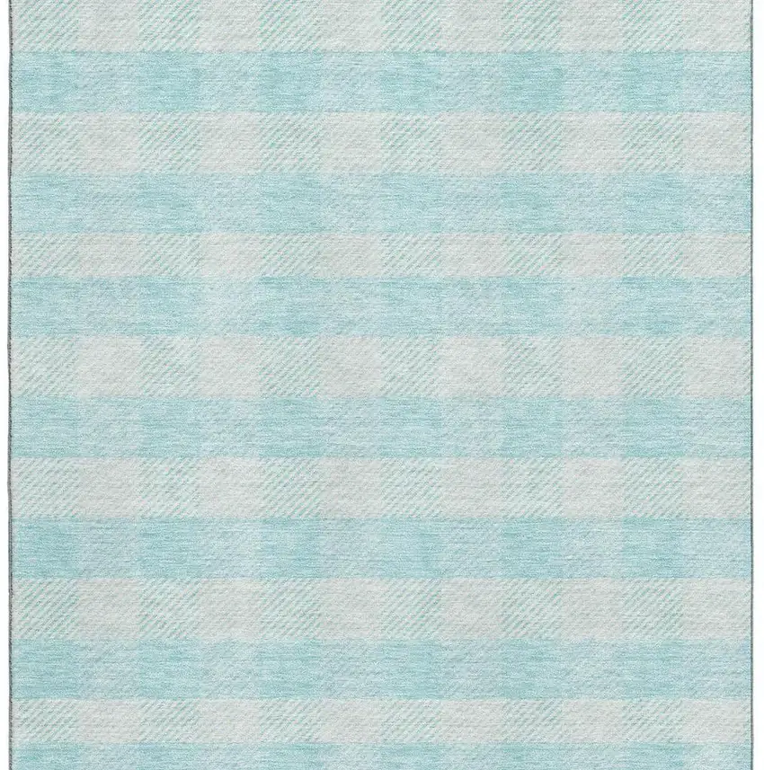 Aqua And Ivory Plaid Washable Area Rug With UV Protection Photo 3