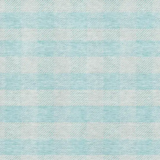 Aqua And Ivory Plaid Washable Area Rug With UV Protection Photo 2