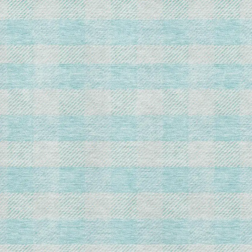 Aqua And Ivory Plaid Washable Area Rug With UV Protection Photo 2