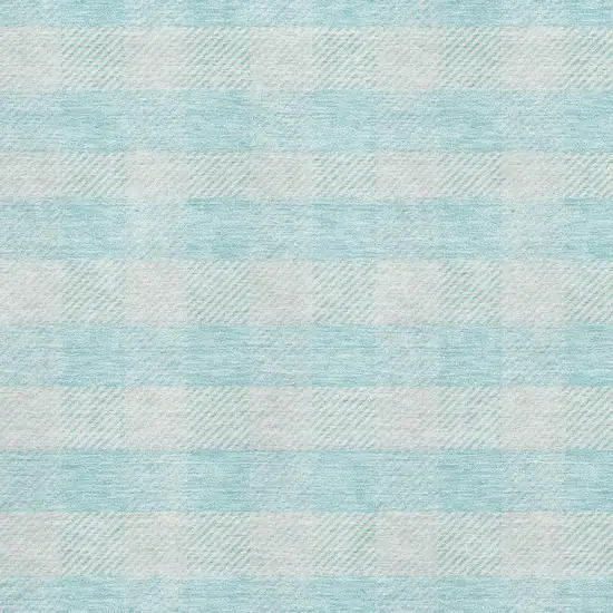 Aqua And Ivory Plaid Washable Area Rug With UV Protection Photo 2