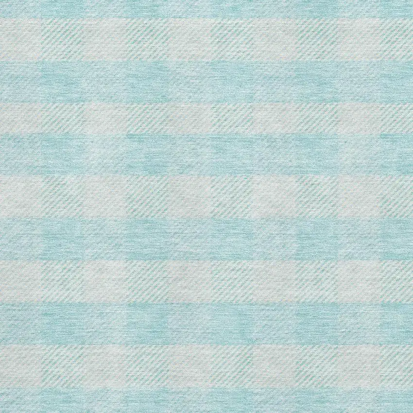 Aqua And Ivory Plaid Washable Area Rug With UV Protection Photo 2