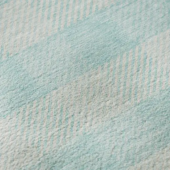 Aqua And Ivory Plaid Washable Area Rug With UV Protection Photo 9