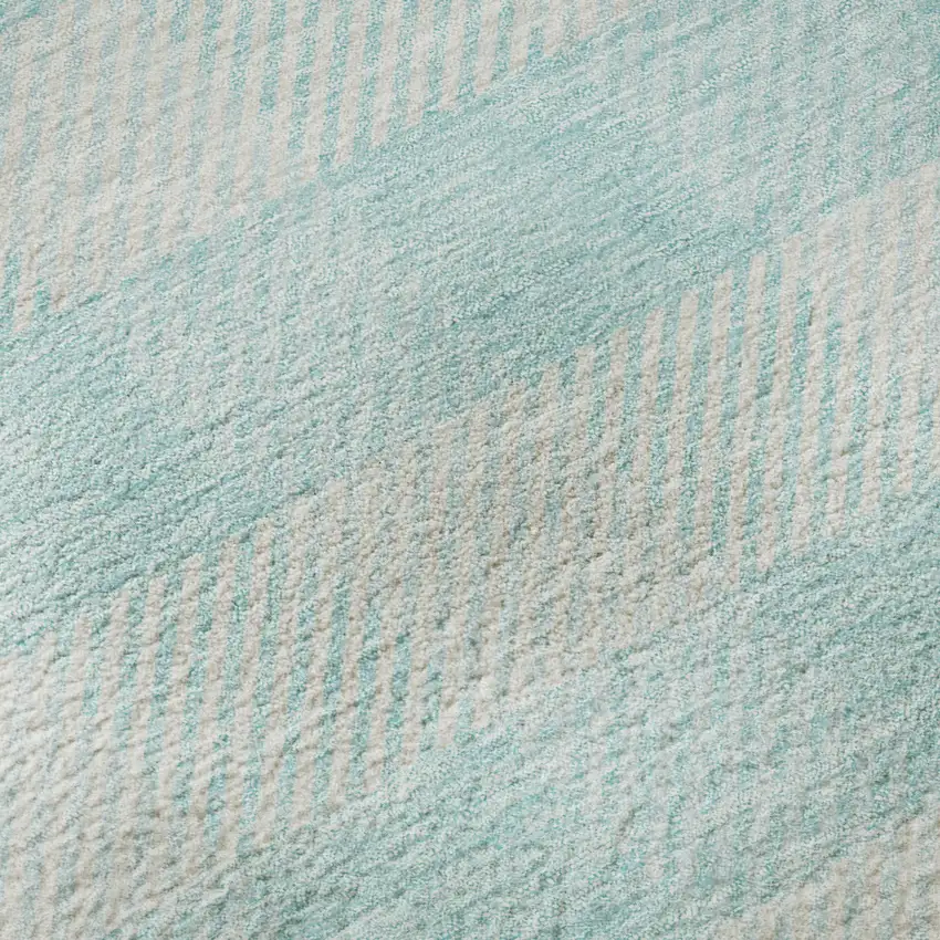 Aqua And Ivory Plaid Washable Area Rug With UV Protection Photo 9