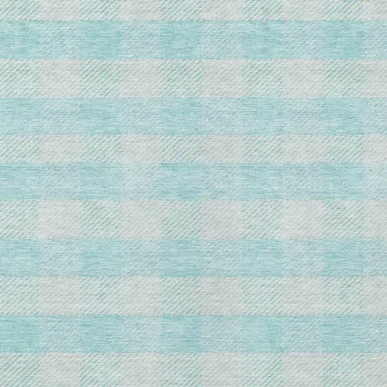 Aqua And Ivory Plaid Washable Indoor Outdoor Area Rug Photo 6