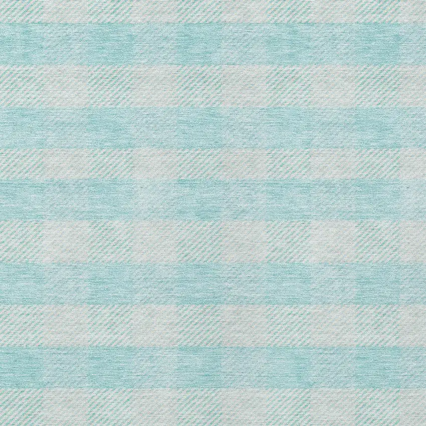 Aqua And Ivory Plaid Washable Indoor Outdoor Area Rug Photo 6