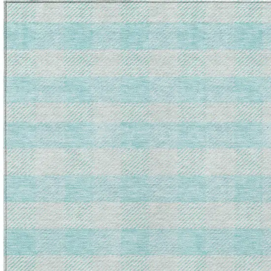 Aqua And Ivory Plaid Washable Indoor Outdoor Area Rug Photo 6