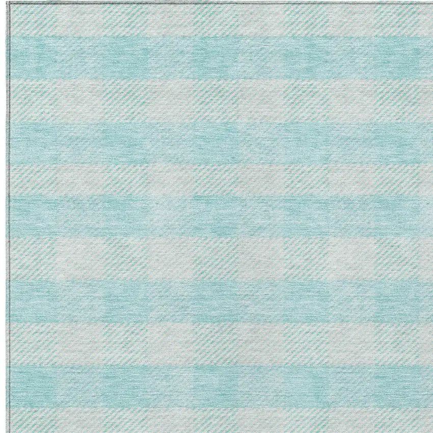 Aqua And Ivory Plaid Washable Indoor Outdoor Area Rug Photo 6