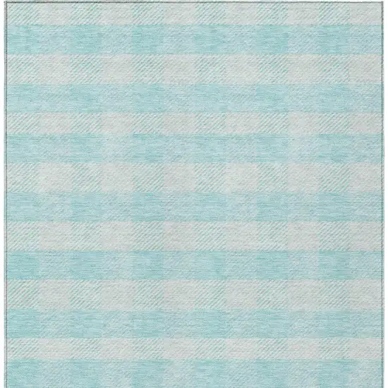 Aqua And Ivory Plaid Washable Indoor Outdoor Area Rug Photo 7