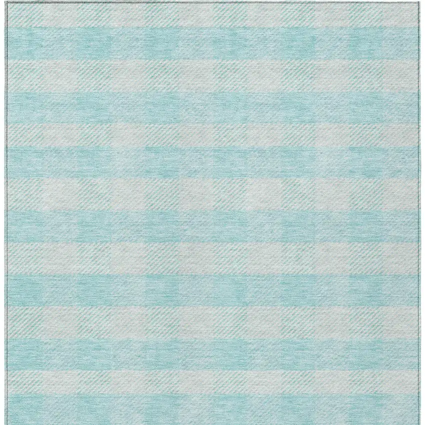 Aqua And Ivory Plaid Washable Indoor Outdoor Area Rug Photo 7