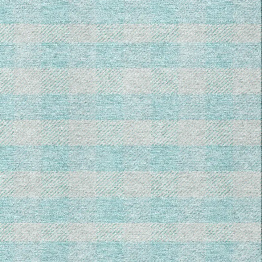 Aqua And Ivory Plaid Washable Indoor Outdoor Area Rug Photo 6