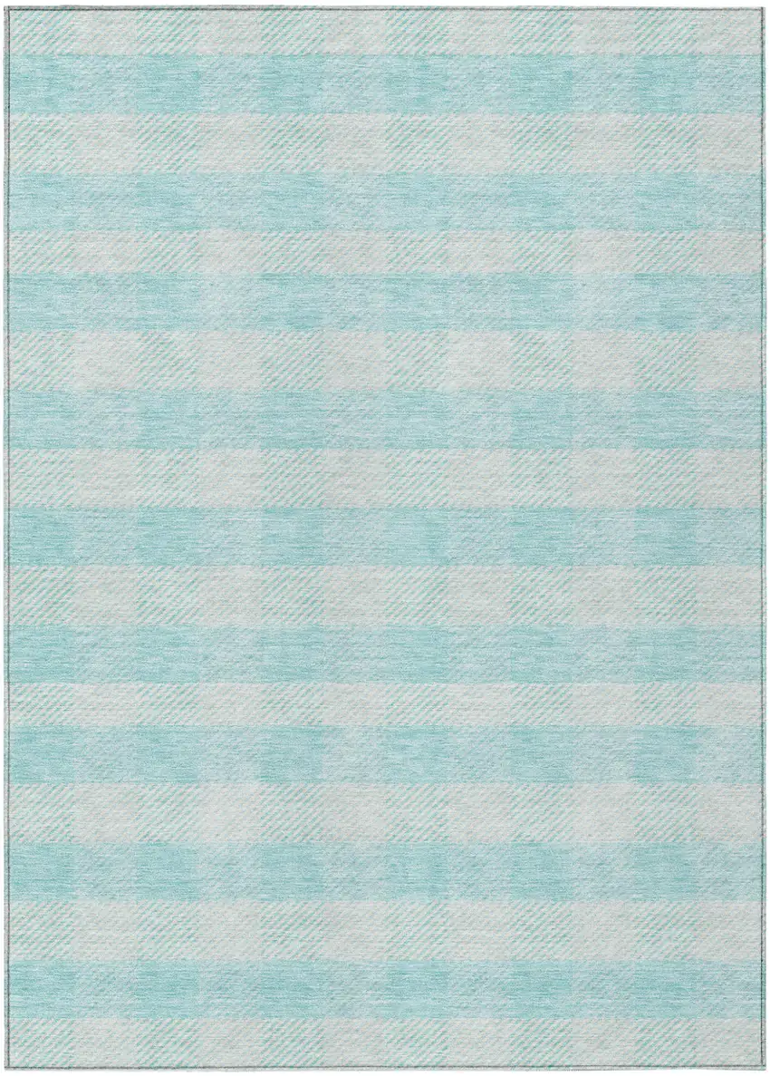 Aqua And Ivory Plaid Washable Indoor Outdoor Area Rug Photo 2