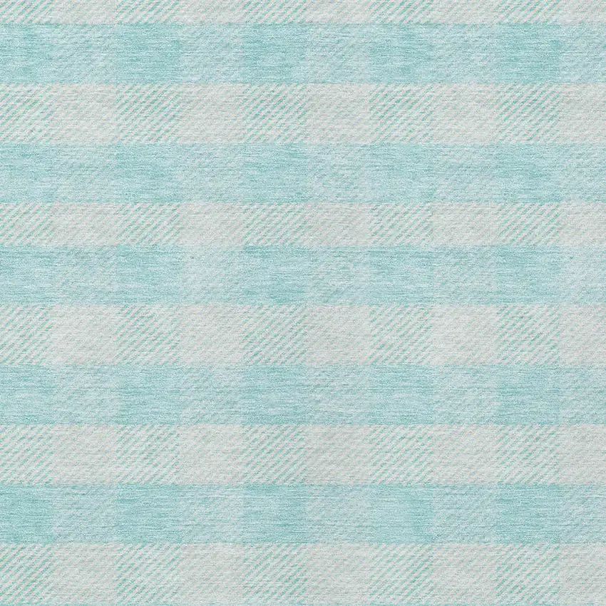 Aqua And Ivory Plaid Washable Indoor Outdoor Area Rug Photo 6