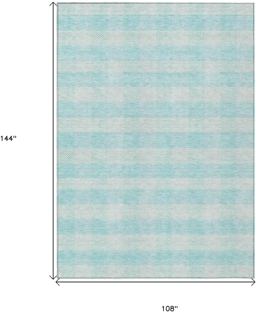 Aqua And Ivory Plaid Washable Indoor Outdoor Area Rug Photo 3