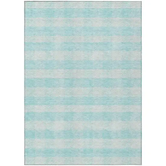 Aqua And Ivory Plaid Washable Indoor Outdoor Area Rug Photo 2