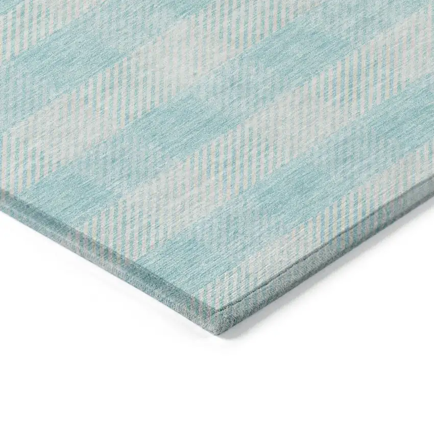 Aqua And Ivory Plaid Washable Indoor Outdoor Area Rug Photo 5