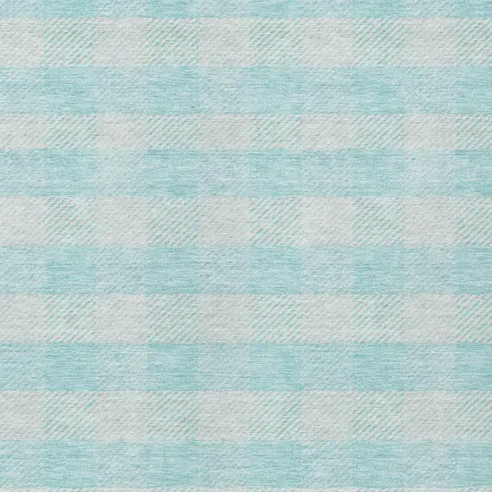 Aqua And Ivory Plaid Washable Indoor Outdoor Area Rug Photo 6
