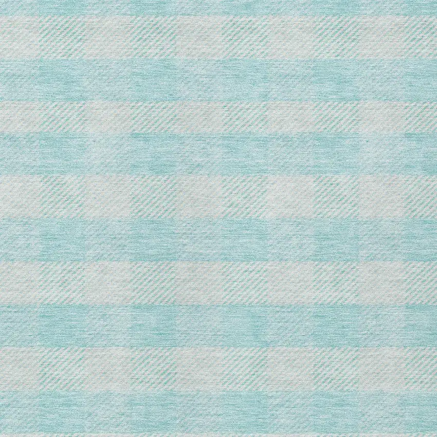 Aqua And Ivory Plaid Washable Indoor Outdoor Area Rug Photo 6