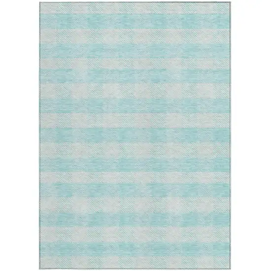 Aqua And Ivory Plaid Washable Indoor Outdoor Area Rug Photo 7
