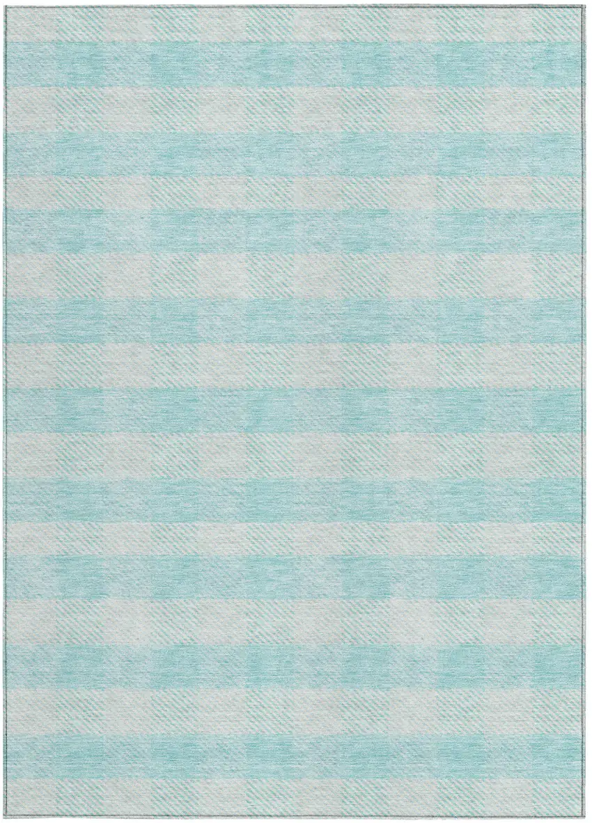 Aqua And Ivory Plaid Washable Indoor Outdoor Area Rug Photo 7