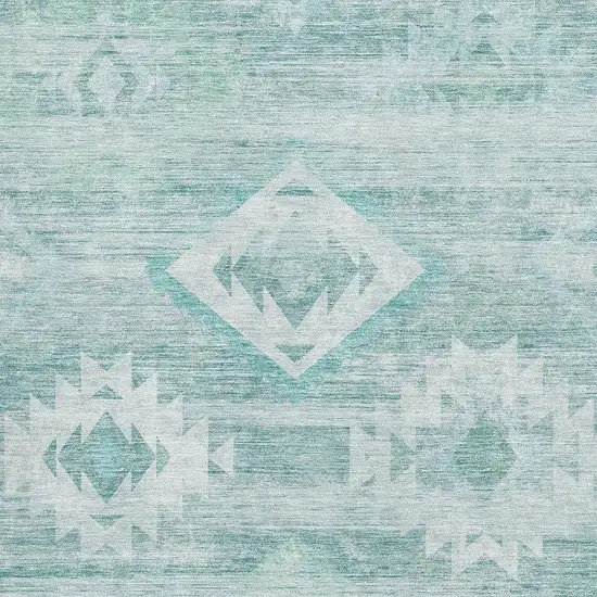 Aqua And Ivory Southwestern Washable Area Rug With UV Protection Photo 3