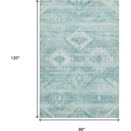 Aqua And Ivory Southwestern Washable Area Rug With UV Protection Photo 3