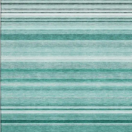 Aqua And Ivory Striped Washable Area Rug With UV Protection Photo 3