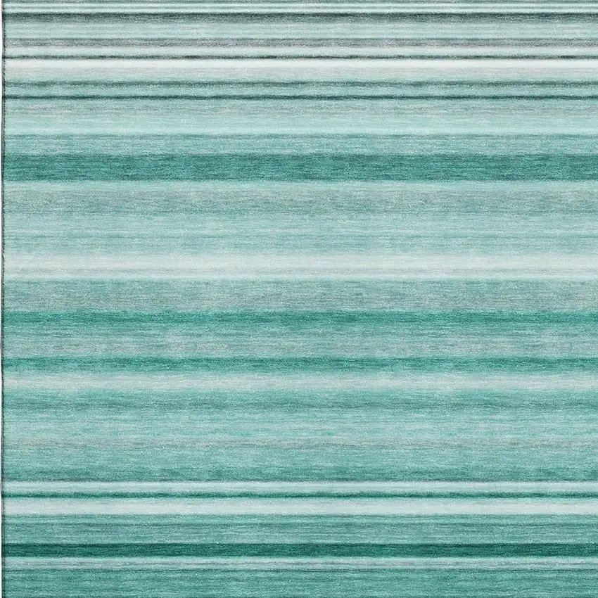 Aqua And Ivory Striped Washable Area Rug With UV Protection Photo 3