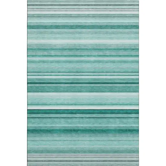Aqua And Ivory Striped Washable Area Rug With UV Protection Photo 1