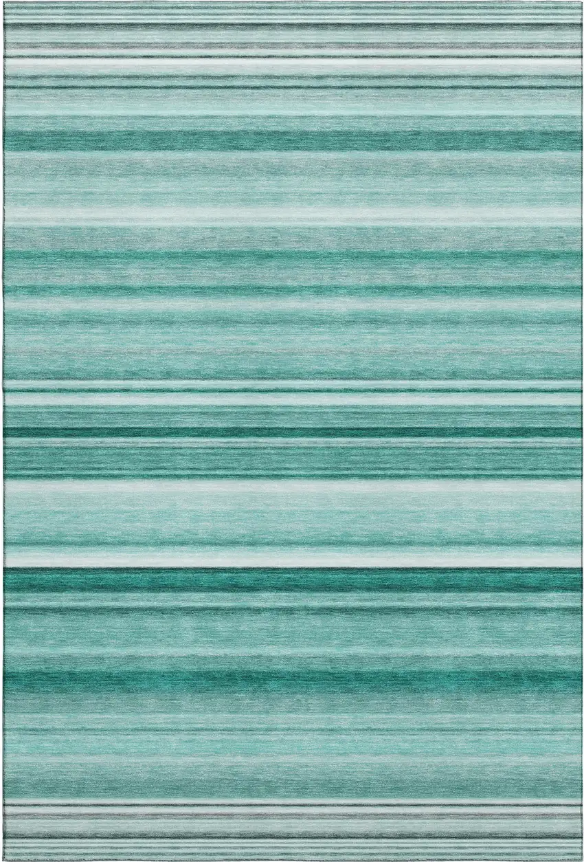 Aqua And Ivory Striped Washable Area Rug With UV Protection Photo 1