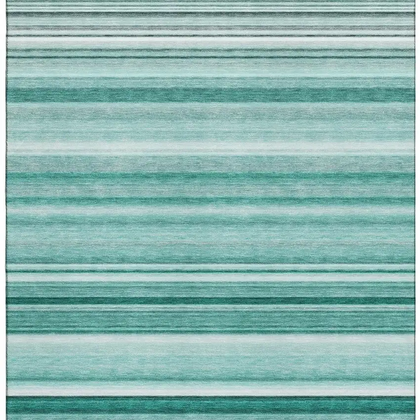 Aqua And Ivory Striped Washable Area Rug With UV Protection Photo 4