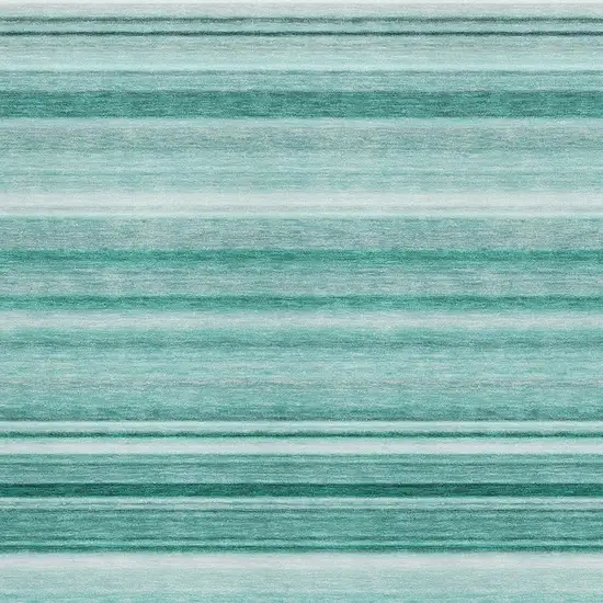 Aqua And Ivory Striped Washable Area Rug With UV Protection Photo 3