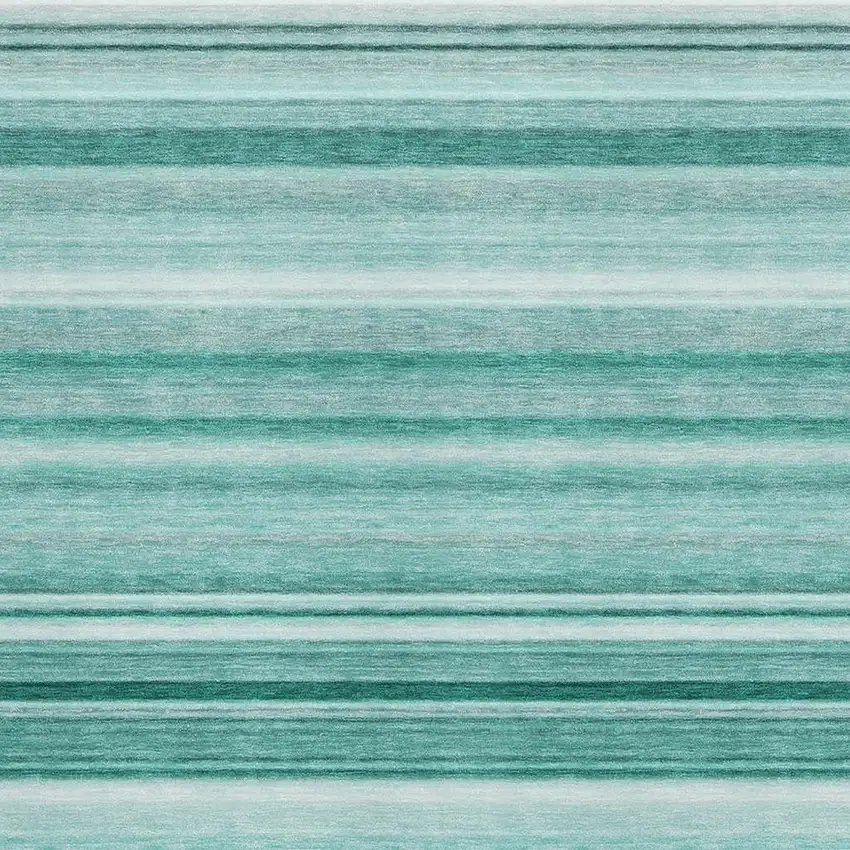 Aqua And Ivory Striped Washable Area Rug With UV Protection Photo 3