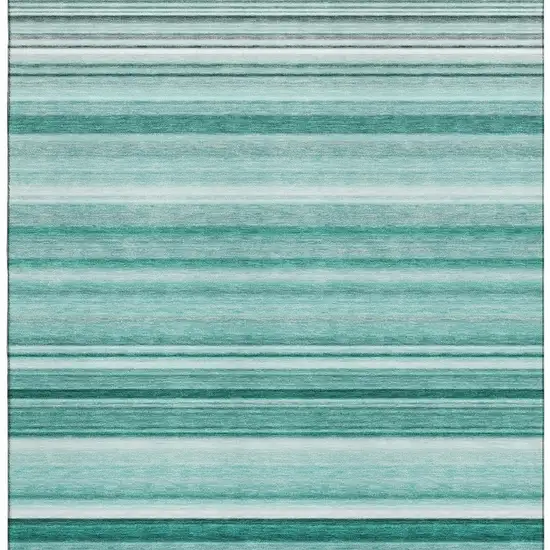 Aqua And Ivory Striped Washable Area Rug With UV Protection Photo 4
