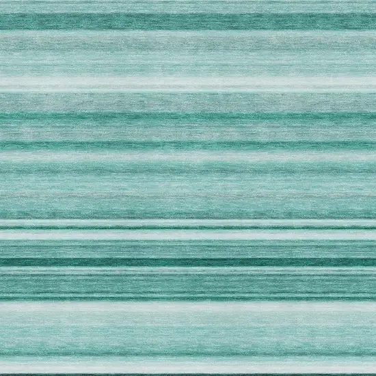 Aqua And Ivory Striped Washable Area Rug With UV Protection Photo 3