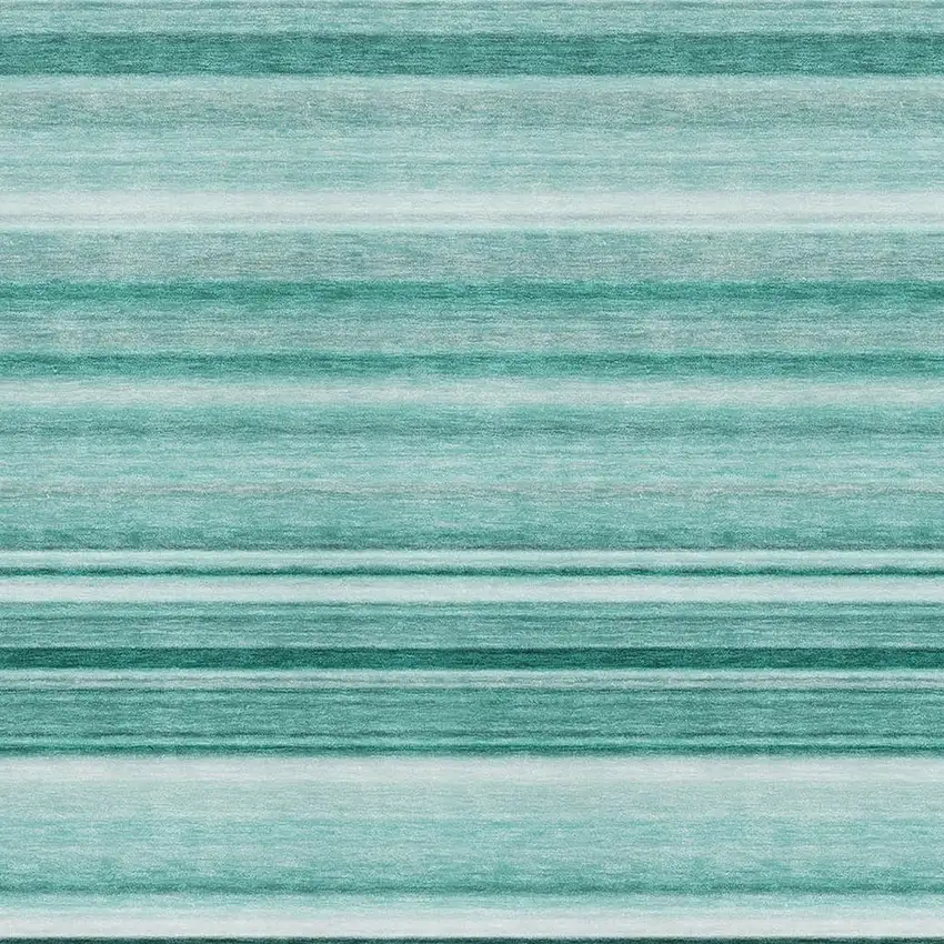 Aqua And Ivory Striped Washable Area Rug With UV Protection Photo 3