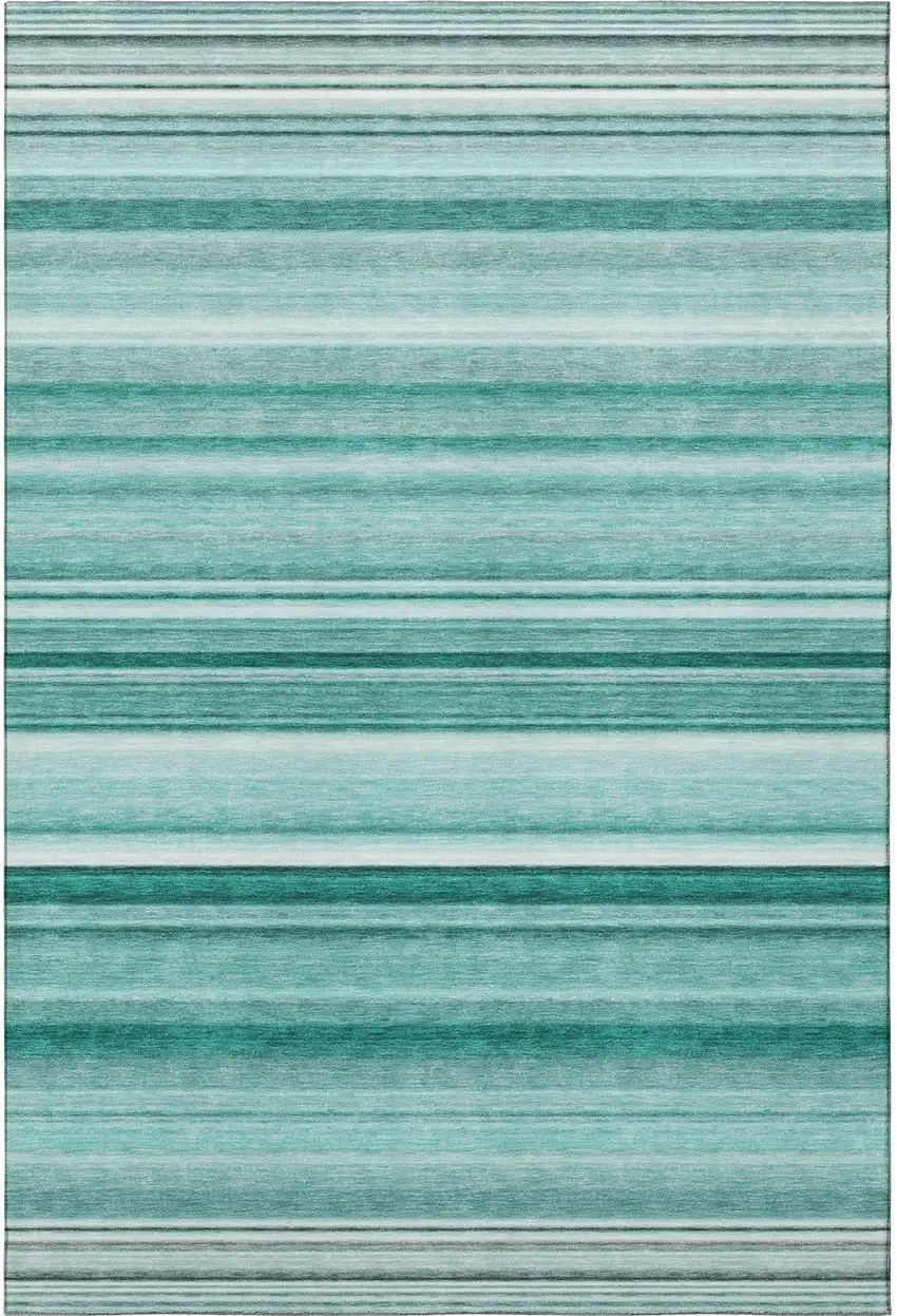 Aqua And Ivory Striped Washable Area Rug With UV Protection Photo 4
